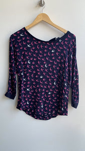 Pre-Owned Maeve Navy/Pink Bird Print Blouse - Size 0