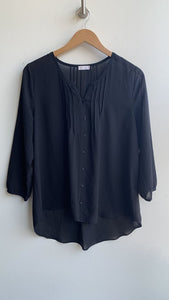 Pre-Owned Gentle Fawn Black Sheer Button Front Placket Detail Blouse - Size Small