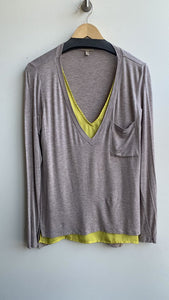 Pre-Owned Bordeaux Heathered Tan Yellow Layer Long Sleeve Top - Size X-Small