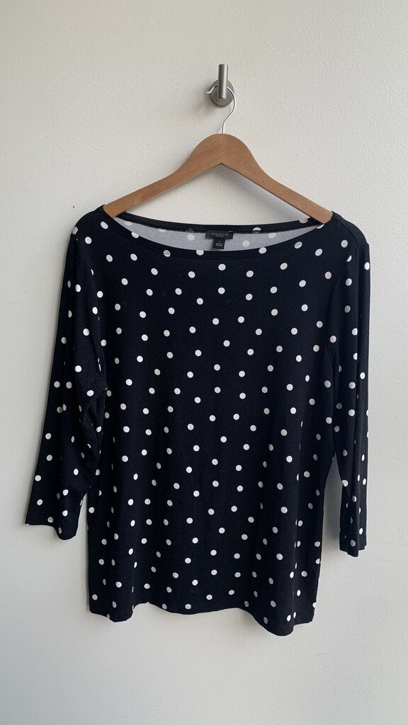 Pre-Owned Ann Taylor Black/White Polka Dot 3/4 Sleeve Top - Size Large