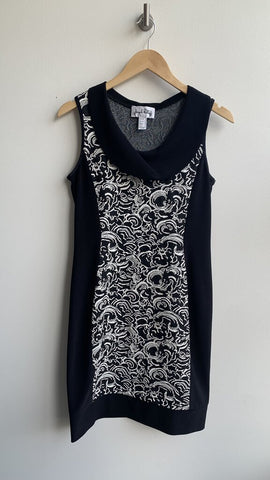 Pre-Owned Joseph Ribkoff Black/White Textured Print Sleeveless Bubble Dress - SIze 10