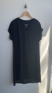 Pre-Owned Frank Lyman Black Sheer Cap Sleeve Long Front Tunic w/ Inner Tank - Size 6