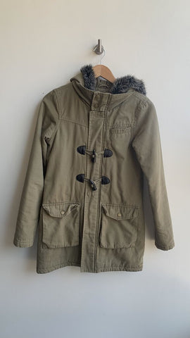 Pre-Owned Billabong Army Green Toggle Clasp Hooded Coat - Size Small