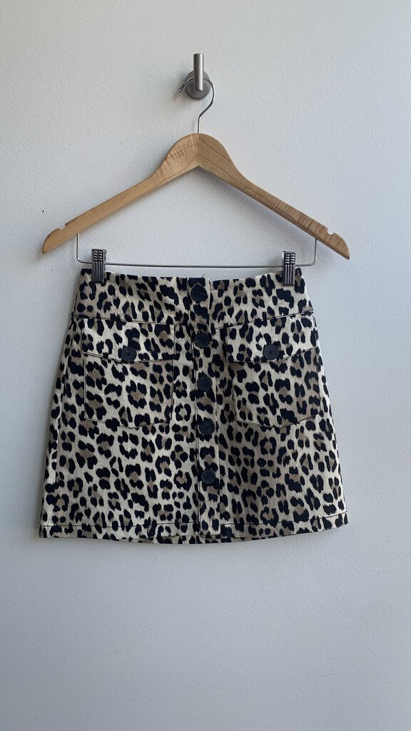 Pre-Owned Mango Leopard Print Button Front Mini Skirt - Size X-Small