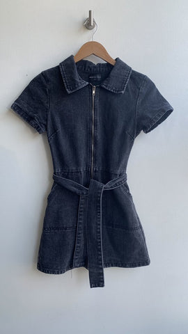 Pre-Owned White Fox Black Denim Zip Front Belted Dress - Size X-Small