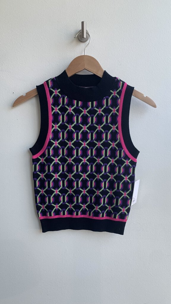 Pre-Owned SO Goods for Life Black Neon Print Sweater Vest (NWT)- Size X-Small