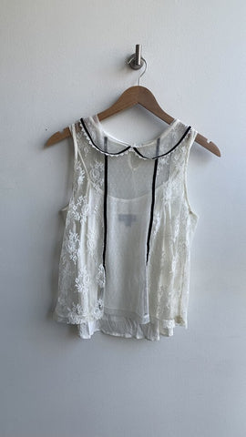 Pre-Owned Topshop Cream Lace Collared Sleeveless Blouse w/ Cami - Size 4