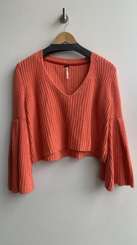 Pre-Owned Free People Coral Flare Sleeve V-Neck Sweater - Size X-Small