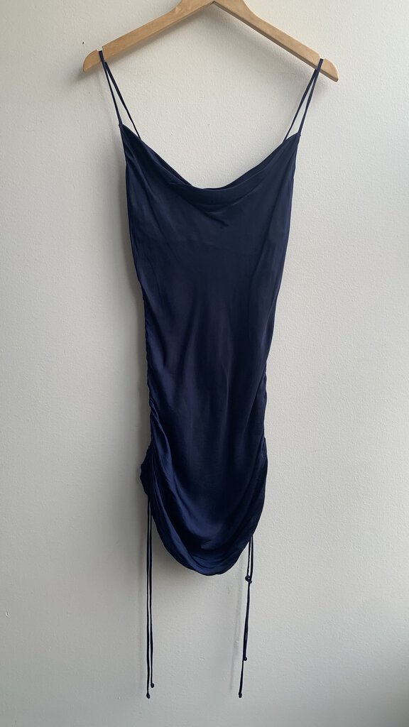 Pre-Owned Wilfred Navy Rouched Side Satin Thin-Strap Dress - Size X-Small