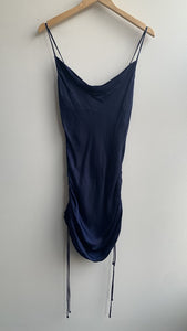 Pre-Owned Wilfred Navy Rouched Side Satin Thin-Strap Dress - Size X-Small