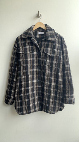 Pre-Owned Sage the Label Black/Brown Plaid Lined Shacket - SIze Small