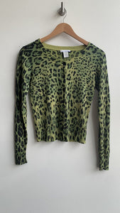 Pre-Owned WR 9000 Green Leopard Sparkly Cardigan - Size Small