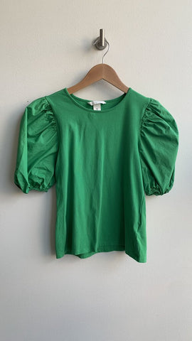 Pre-Owned H&M Kelly Green Puff Shoulder Top - Size Small