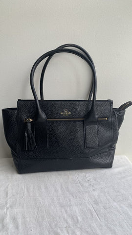 Pre-Owned Kate Spade Black Pebbled Leather Large Shoulder Satchel Bag