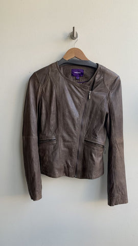 Pre-Owned Mexx Dark Brown Lambskin Leather Zip Front Jacket - Size 6