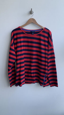 Pre-Owned Tommy Hilfiger Red/Navy Stripe Side Zip Sweater - Size X-Large