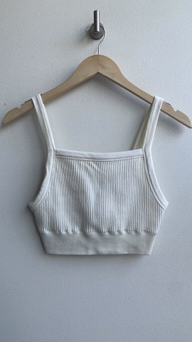 Pre-Owned Harlow Cream Ribbed Crop Top - Size Medium