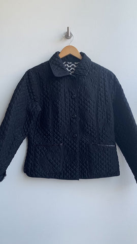 Pre-Owned Black Quilted/Embroidered & Black/White Print Reversible Jacket - Size Large (Estimated)