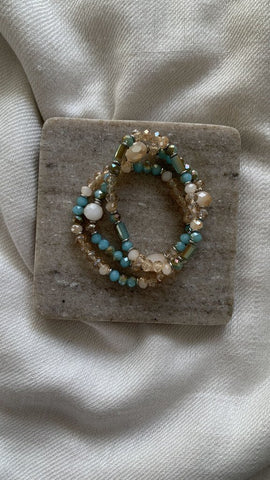 Pre-Owned Blue/Champagne Three Piece Beaded Bracelets