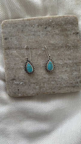 Pre-Owned Silver 925 Turquoise Tear Drop Threader Earrings