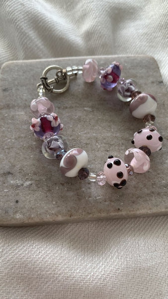 Pre-Owned Pink Murano Glass Beaded Bracelet