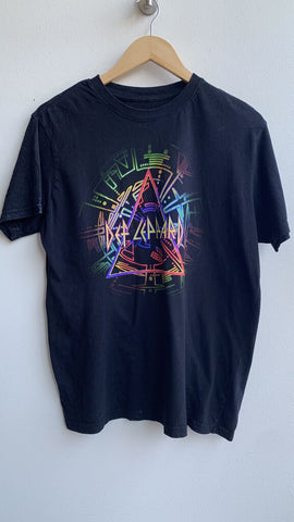 Pre-Owned Black Def Leppard Neon Graphic Band Tee - Size Large