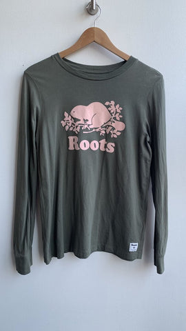 Pre-Owned Roots Green w/ Pink Logo Long Sleeve Tee - Size Medium