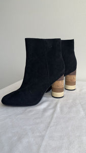 Pre-Owned Faryl Robin Black Faux Suede Wood/Cork Heel Booties - Size 8