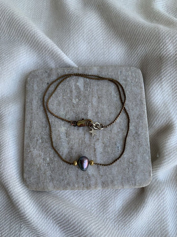 Pre-Owned Bronze Chain Purple Stone Necklace