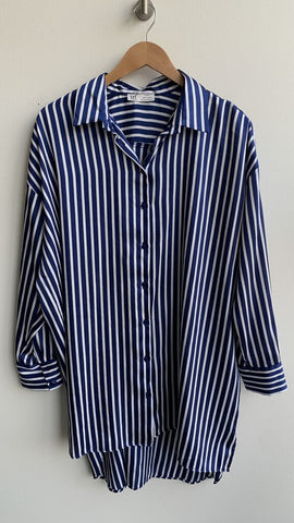 Pre-Owned Zara TRF Blue/White Striped Button Front Tunic - SIze Medium