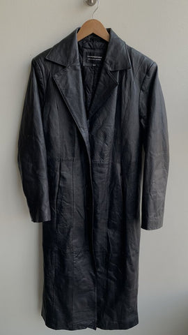 Pre-Owned Fairweather Black Leather Duster Jacket - Size Small