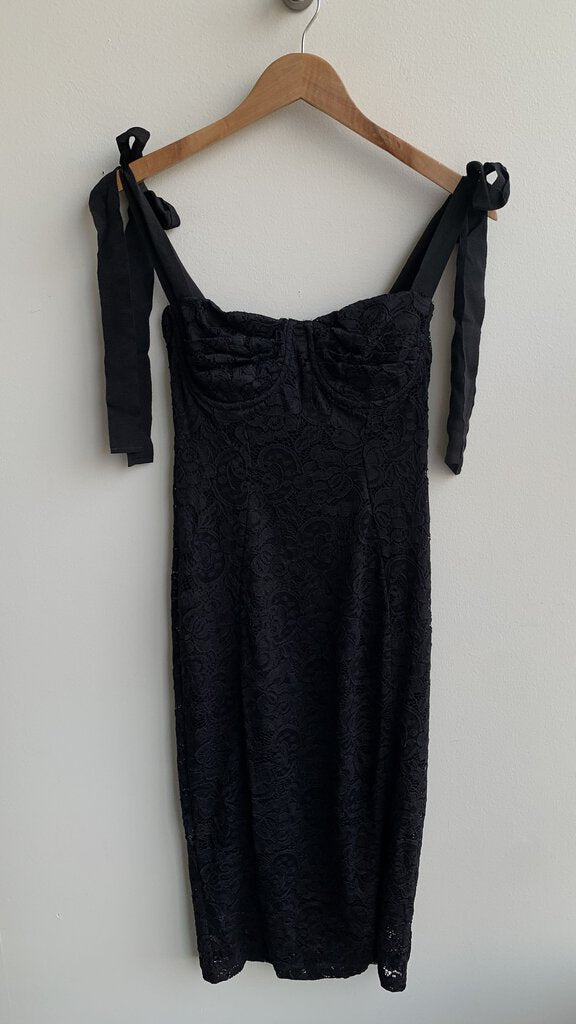 Pre-Owned Dex Black Lace Tie-Strap Fitted Dress (NWT)- Size X-Small