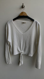 Pre-Owned Roxy White V-Neck Front Knot Sweater - Size X-Small