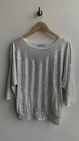 Pre-Owned Jasambac White/Silver Sequin Top - Size Medium