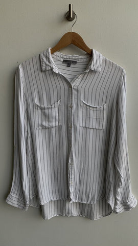 Pre-Owned Be Cool White/Black Stripe Button Front Shirt - Size Large