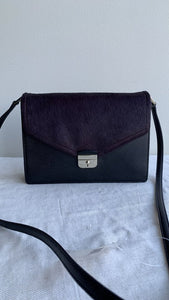 Pre-Owned Kate Spade Black Leather w/ Purple Calf Hair Envelope Crossbody (NWT)