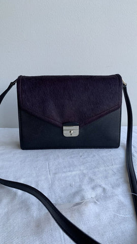 Pre-Owned Kate Spade Black Leather w/ Purple Calf Hair Envelope Crossbody (NWT)