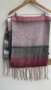 Pre-Owned Just Cozy Red/Grey Striped Plushy Oversized Scarf (NWT)