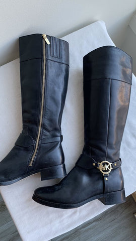 Pre-Owned Michael Kors Black Leather Riding Boots - Size 7.5