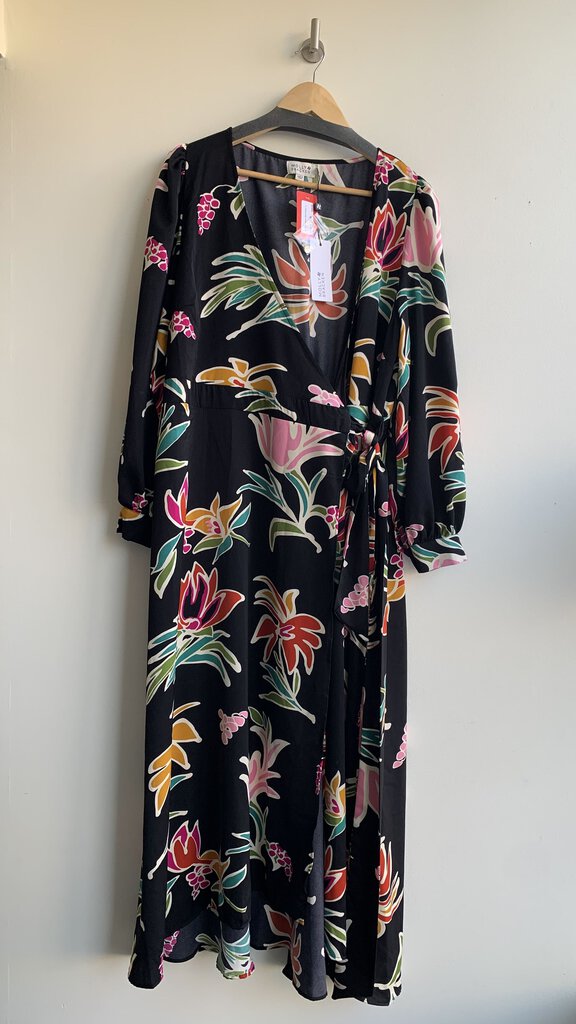 Molly Bracken Black Multi Colour Large Print Floral 'Black June' Wrap Dress (NWT)- Size XL