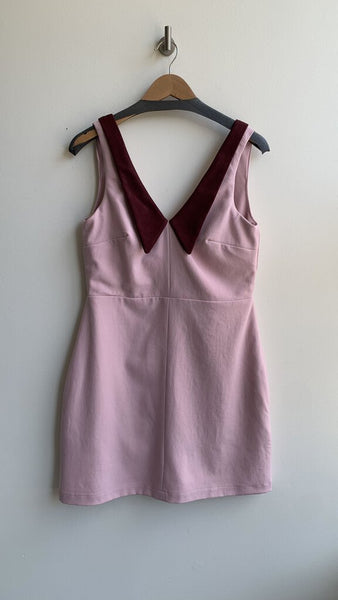 Hilary MacMillan Pink with Burgundy V-Neck Collar 'Morgan' Dress - (NWT)