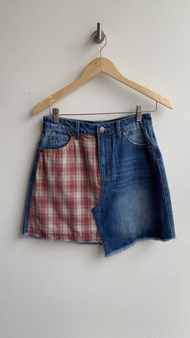 Easel Denim/Plaid 'Dolly' Mini Skirt - (NWT)