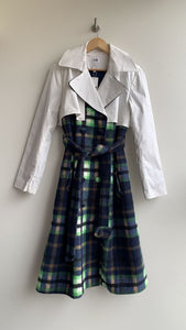 Hilary Macmillan 'Julie' White Top Blue Plaid Skirt Trench Coat (NWT)- Size X-Large