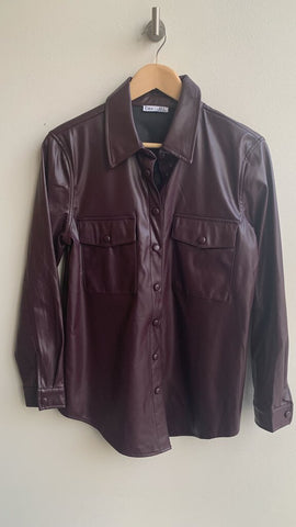 Pre-Owned Dex Plum Faux Leather Shacket - Size Medium