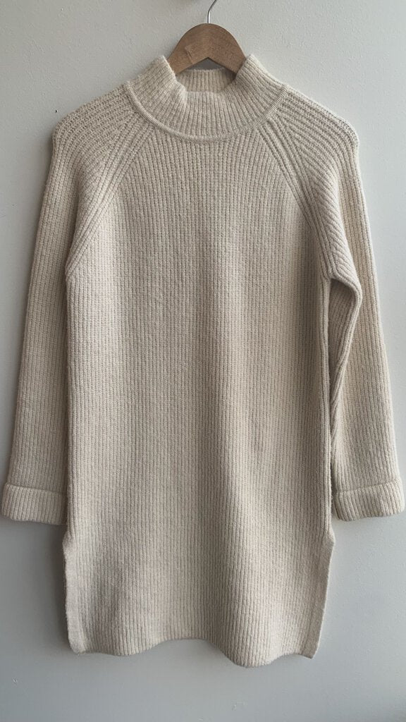 Pre-Owned Pink Martini Cream Ribbed Knit Mockneck Sweater Dress - Size Small