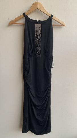 Pre-Owned Le Chateau Black High Neck Sleeveless Beaded Detail Dress - Size Small