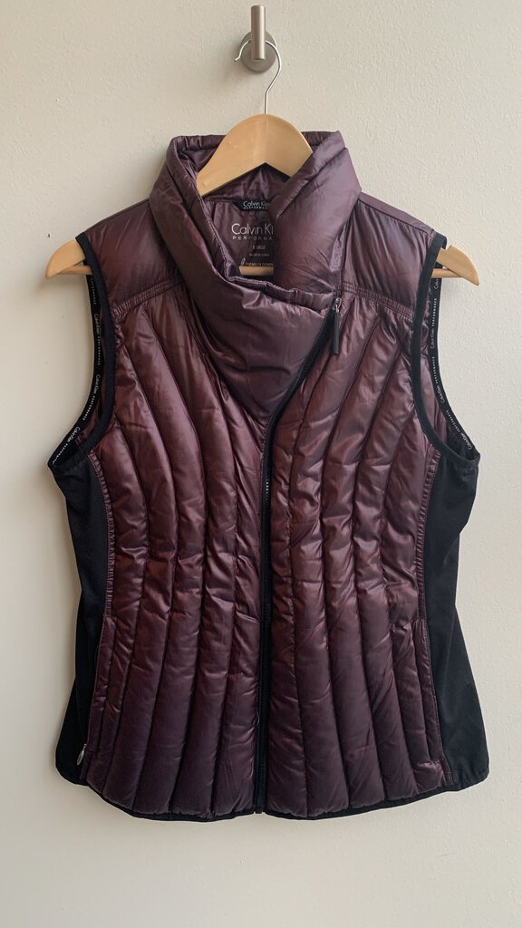 Pre-Owned Calvin Klein Burgundy Shiny Down Puffer Vest - Size Large