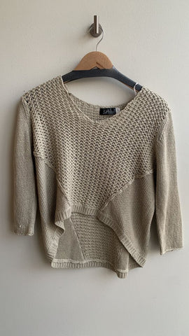 Pre-Owned Pure by Nitrogen Tan Knit Cropped 3/4 Sleeve Sweater - Size Large