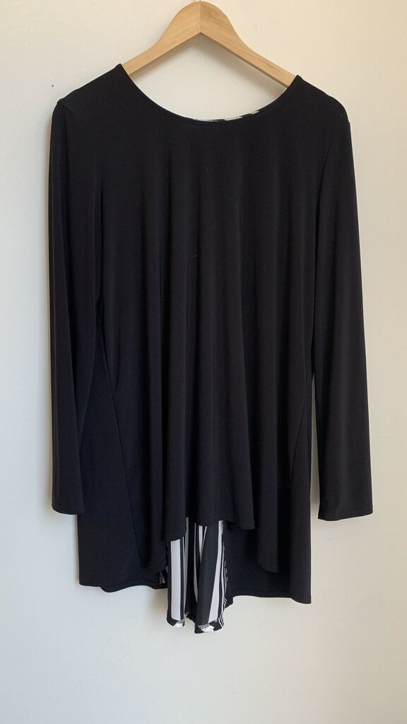 Pre-Owned Joseph Ribkoff Black w/ Black/White Slit Back Long Sleeve Top - Size 12