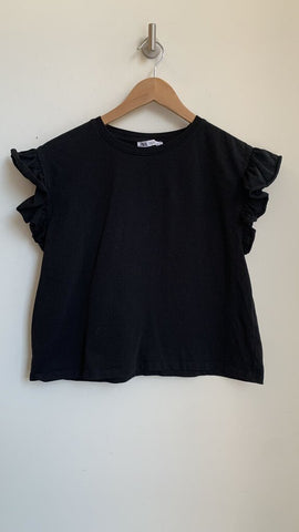 Pre-Owned Zara Black Ruffle Sleeve Tee - Size Medium